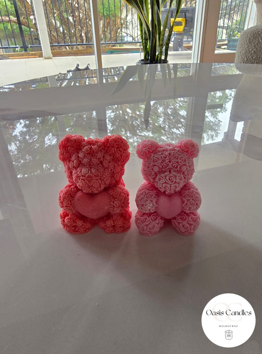 Rose Teddy Bear Candle With Heart (Set of Two)