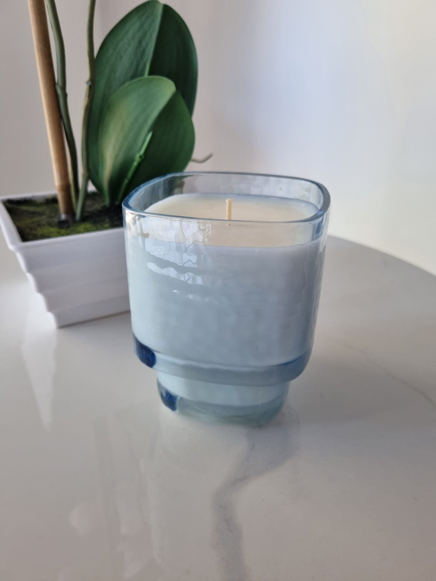 Limited Edition - Blue Dimpled Glass Tumbler Scented Candle