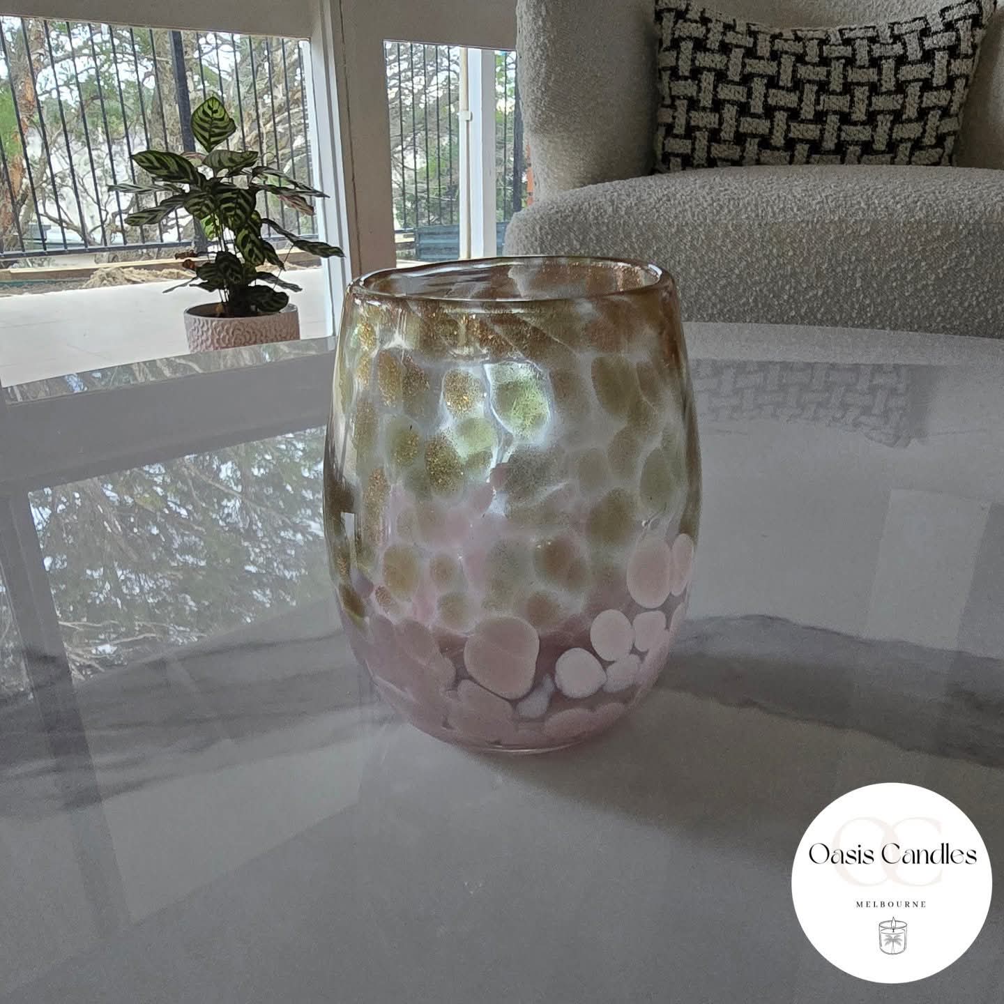 Leopard Pink & Glitter Gold | Tumbler Glass Jar Scented Candle 350g | Pineapple Mango