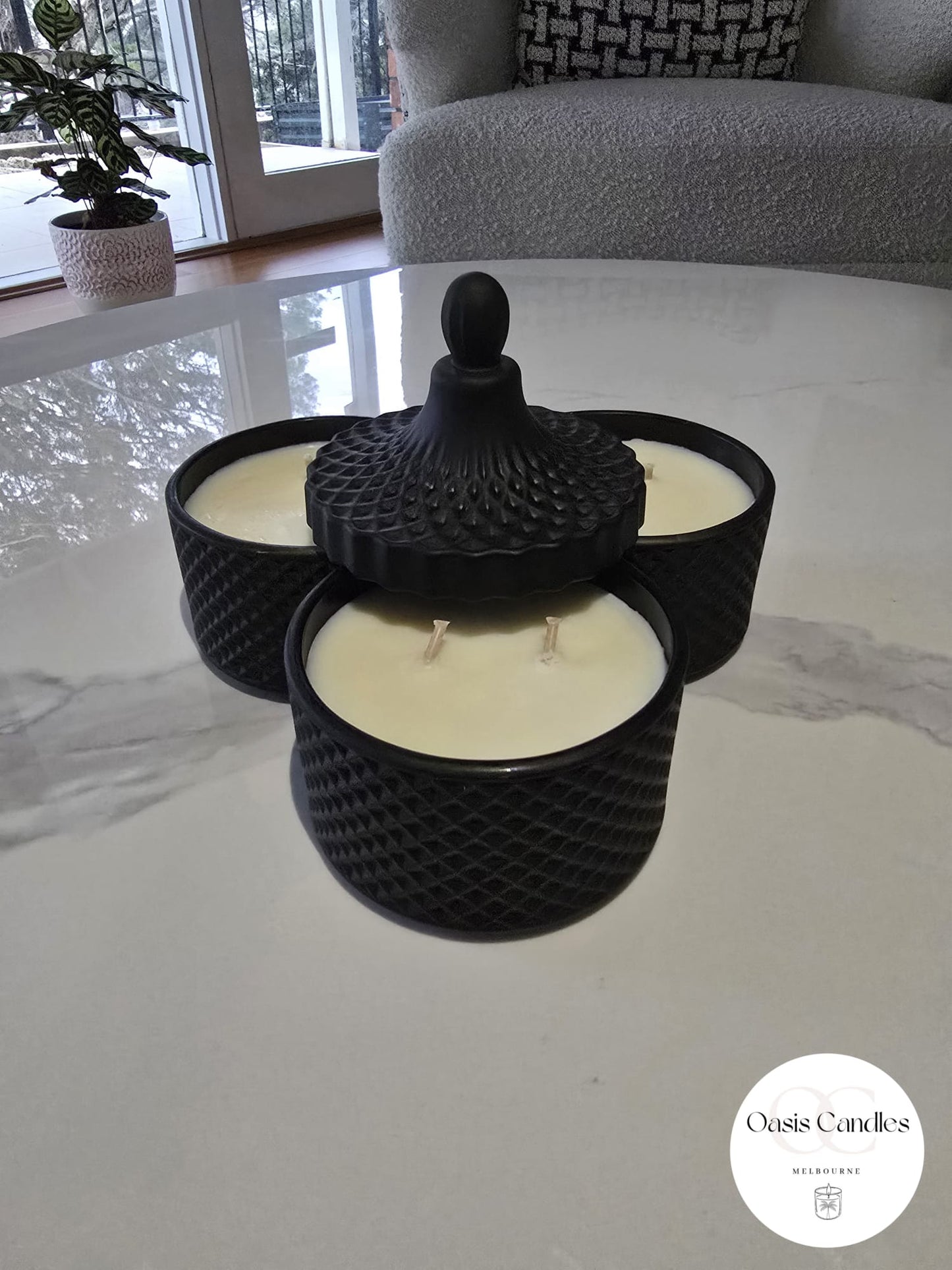 Matte Black | Triple Geo Stacker Scented Candle | Woody & Spiced Collection