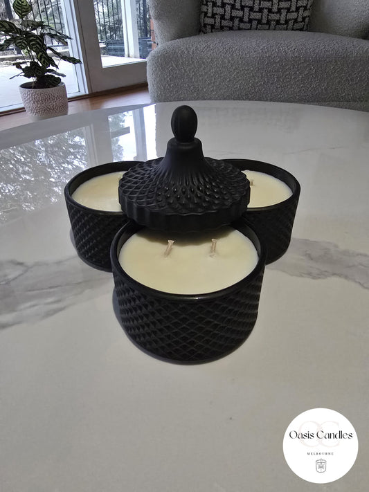 Matte Black | Triple Geo Stacker Scented Candle | Woody & Spiced Collection
