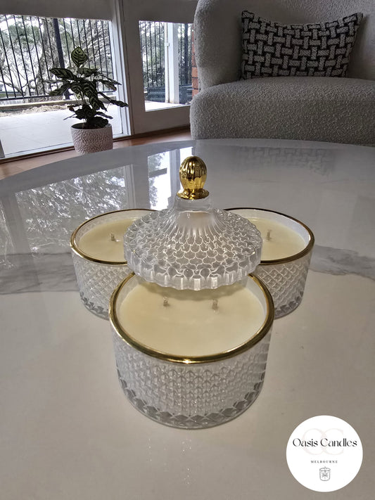 Gloss White & Gold | Triple Geo Stacker Scented Candle | Feminine Perfume Collection