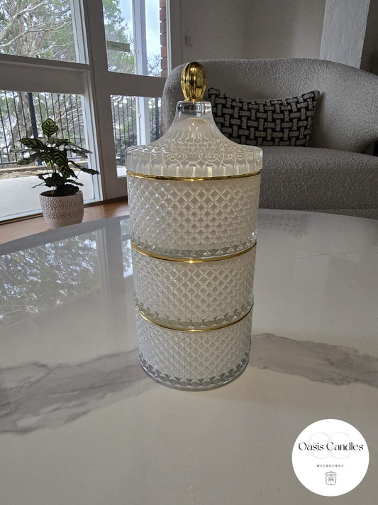 Gloss White & Gold | Triple Geo Stacker Scented Candle | Feminine Perfume Collection