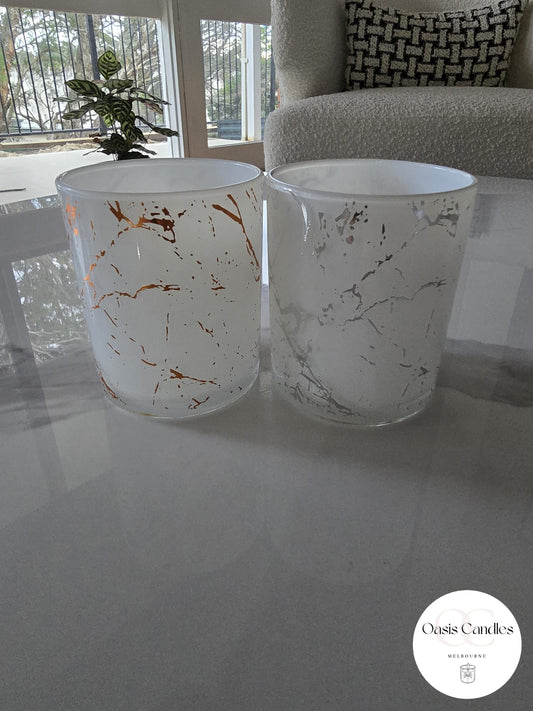 300g Scented Soy Candle | White Marble Pattern Glass Jar | Rose Gold & Silver