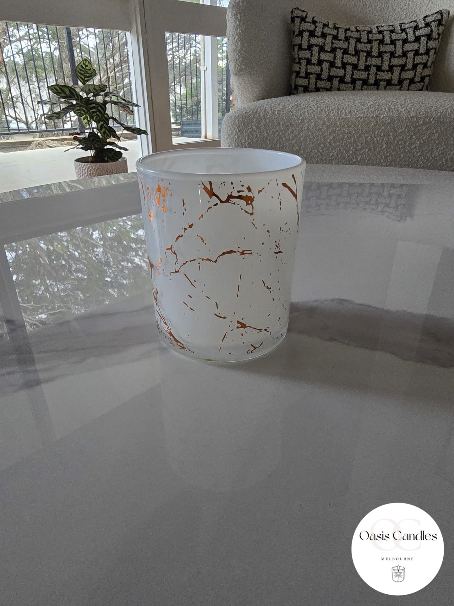300g Scented Soy Candle | White Marble Pattern Glass Jar | Rose Gold & Silver
