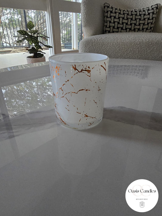 300g Scented Soy Candle | White Marble Pattern Glass Jar | Rose Gold & Silver