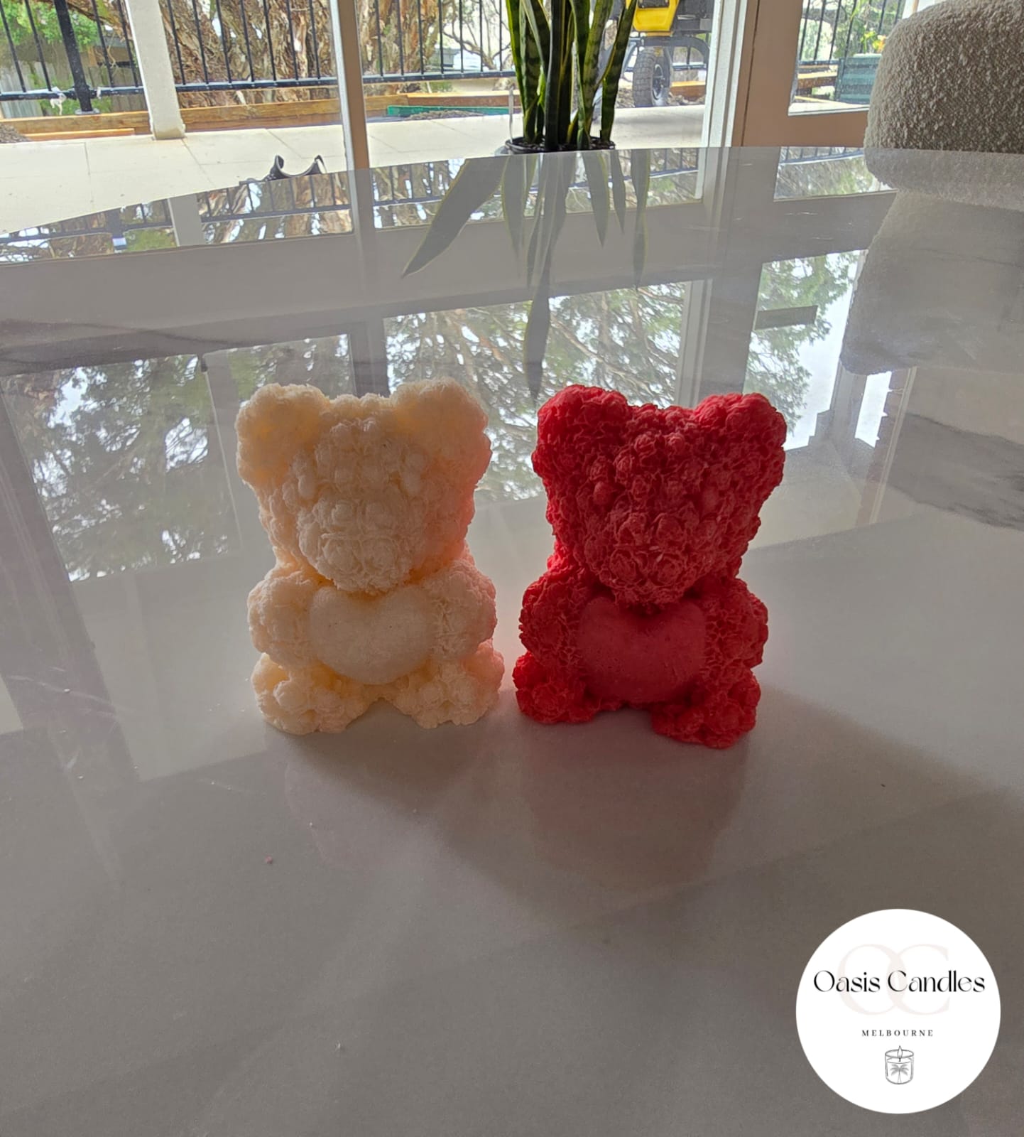 Rose Teddy Bear Candle With Heart (Set of Two)