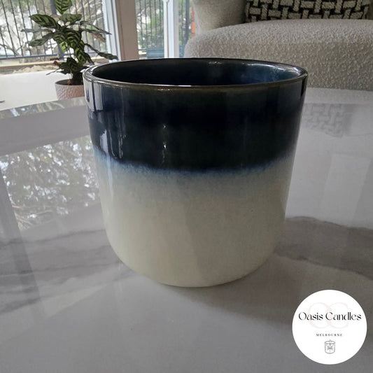 Retro Glazed Blue & White | 500g Ceramic Scented Candle |  Beachside Breeze