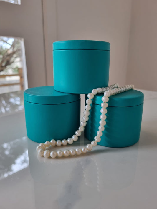 Travel Tin Range - Pastel Teal 90g Small Metal Scented Candle Tin With Lid