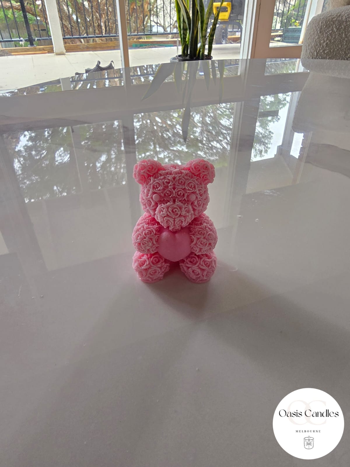 Rose Teddy Bear Candle With Heart