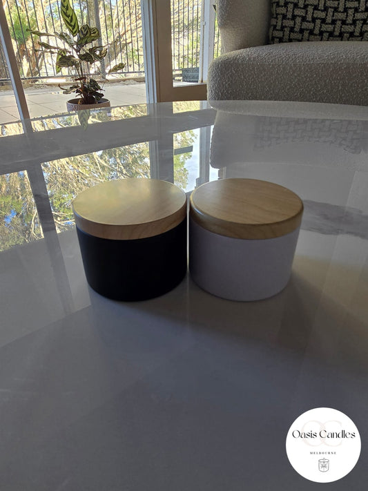 90g Soy Candle Tin — Black & White Wood Grain Look Lid | Choose Your Scent