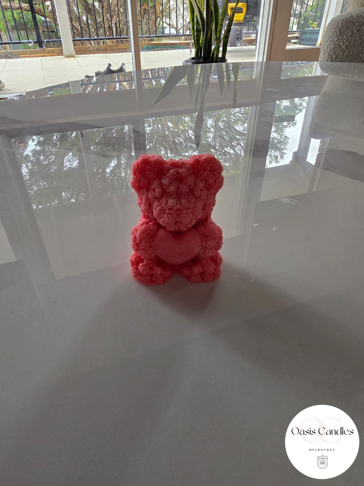 Rose Teddy Bear Candle With Heart