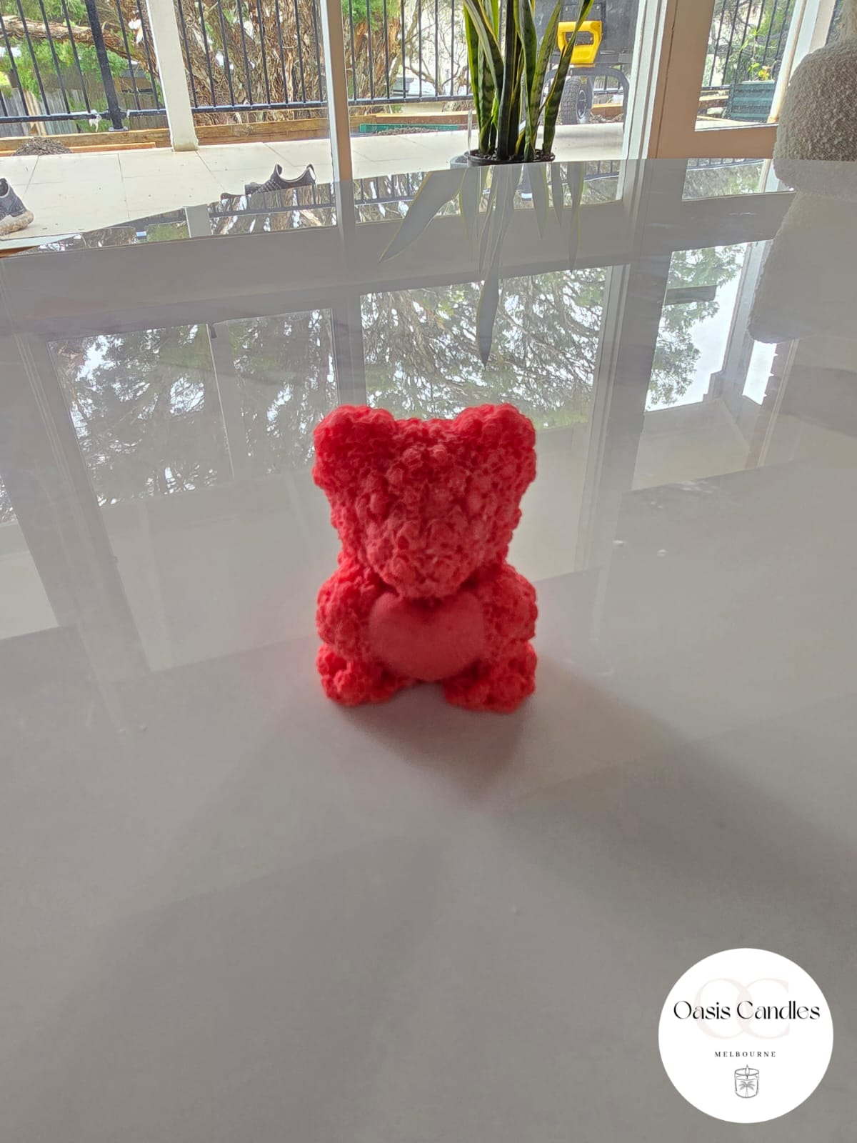 Rose Teddy Bear Candle With Heart