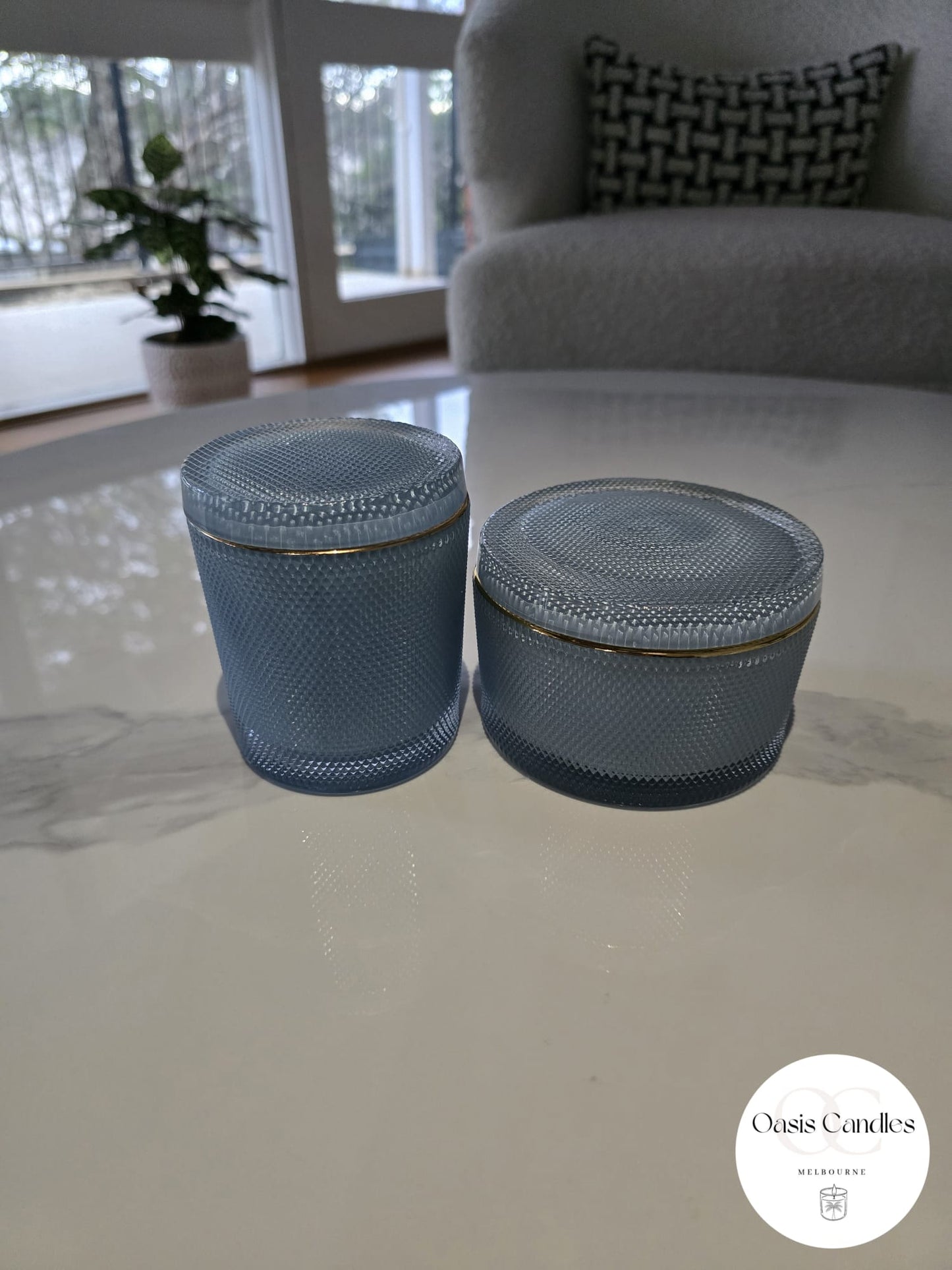 Giorgio Glass Jar Set | Baby Blue with Gold Trim | Lime Coconut Cream Scented