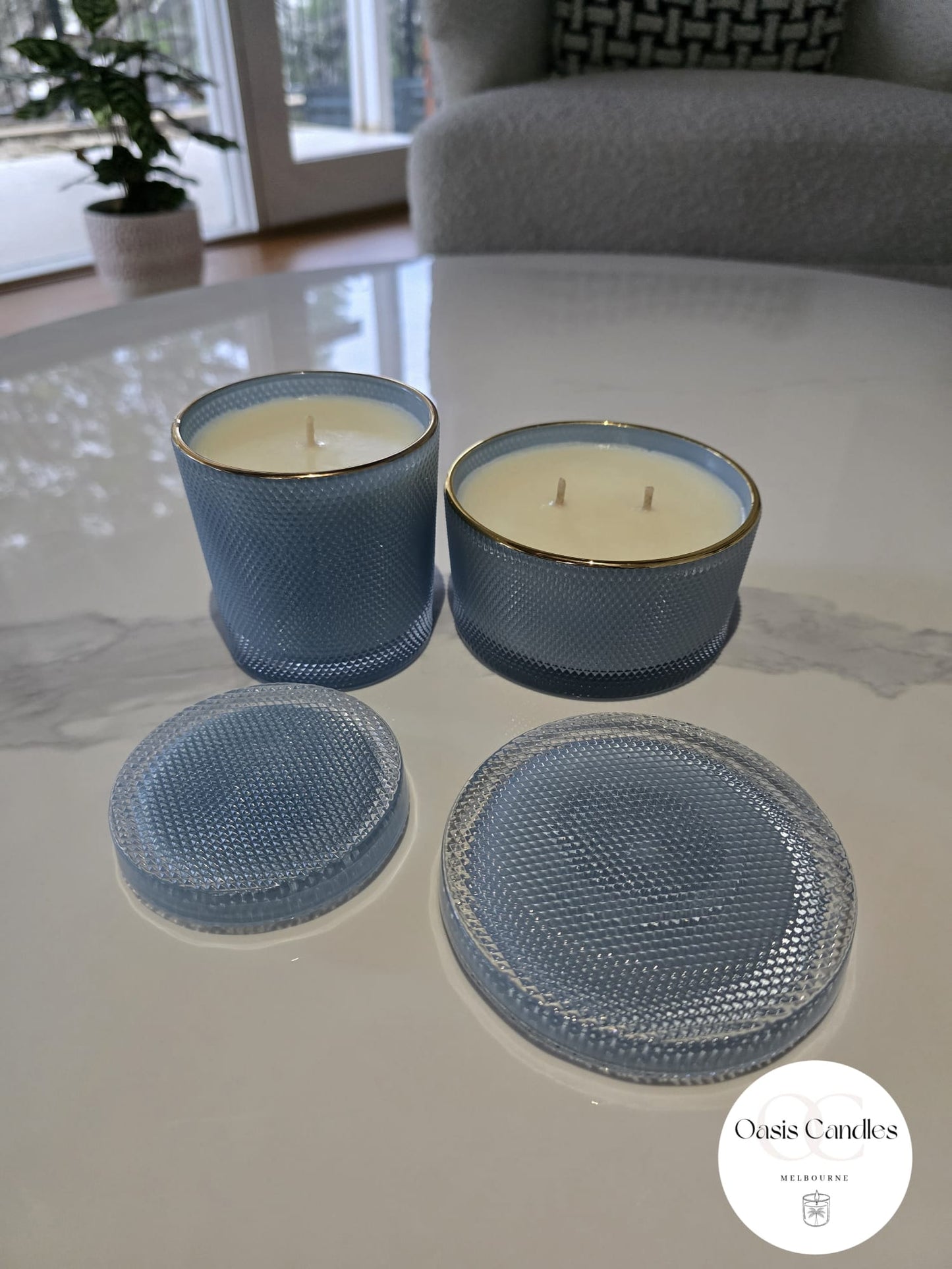 Giorgio Glass Jar Set | Baby Blue with Gold Trim | Lime Coconut Cream Scented